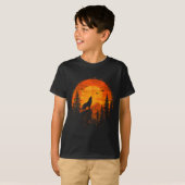 オオカミ 日没 山 森 自然 Tシャツ (正面フル)