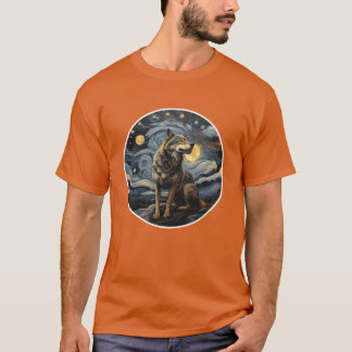オオカミ 絵画 アニマル デザイン 少年 Tシャツ