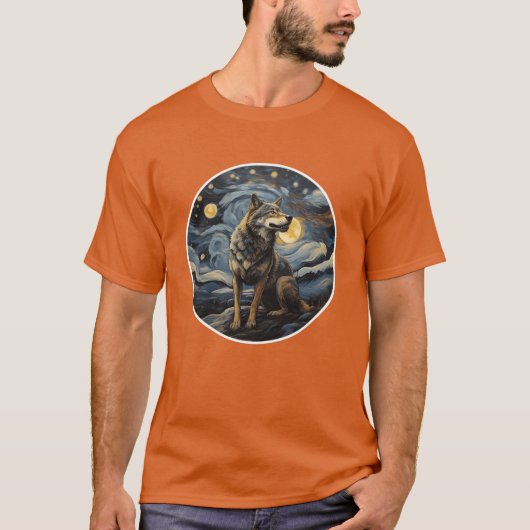 オオカミ 絵画 アニマル デザイン 少年 Tシャツ (正面)
