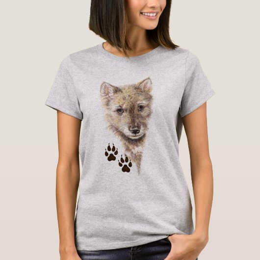 オオカミCub、Pup、自然動物トラック Tシャツ (正面)