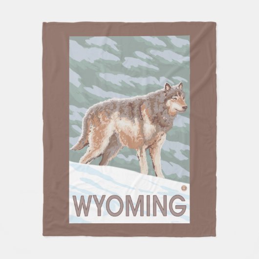 オオカミStandingWyoming フリースブランケット (正面)