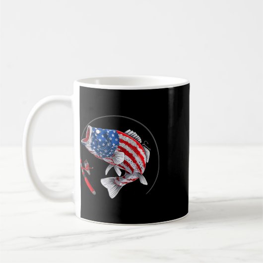オオクチバス アメリカ国旗 フィッシング コーヒーマグカップ (左)