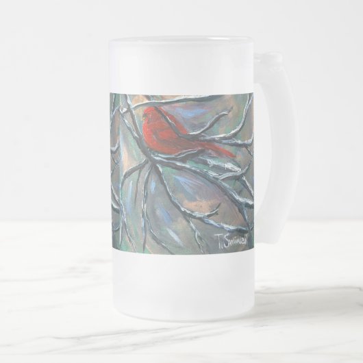 "オオシカの(鳥)ショウジョウコウカンチョウ"の曇らされた高いマグ フロストグラスビールジョッキ (正面右)