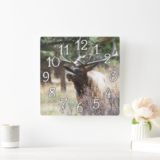 オオシカのBullの木びき台のシカのMancaveの柱時計 スクエア壁時計 (ホーム)