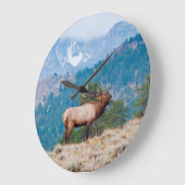 オオシカ(Cervus Elephus) Bull Bugling ラージ壁時計 (傾斜)
