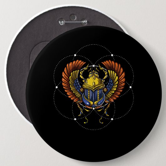 オオタマオシコガネのカブトムシのエジプトの記号の神聖な幾何学 缶バッジ (正面&裏面)