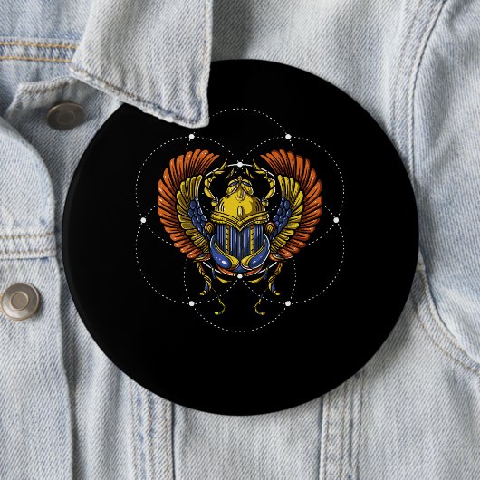 オオタマオシコガネのカブトムシのエジプトの記号の神聖な幾何学 缶バッジ (インサイチュ)