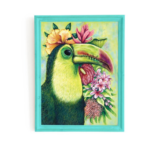 オオハシ 楽しい 花 ハワイアン 鳥 アート ポスター