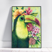 オオハシ 楽しい 花 ハワイアン 鳥 アート ポスター