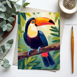 オオハシ 色とりどりの熱帯の鳥 水彩画 ポストカード