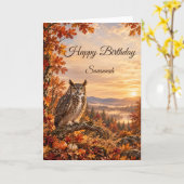 オオミミズクの森の秋の誕生日 カード (黄色い花)
