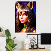 オオヤギクールを持つ動物形態学的な若婦人 | AI Art ポスター (ホームオフィス)