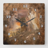 オオヤマネコのクーガーの動物のコラージュの時計 スクエア壁時計 (正面)