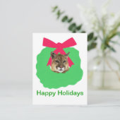 オオヤマネコの休日のクリスマスのリース シーズンポストカード (スタンド正面)