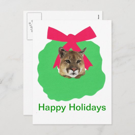 オオヤマネコの休日のクリスマスのリース シーズンポストカード (正面/裏面)