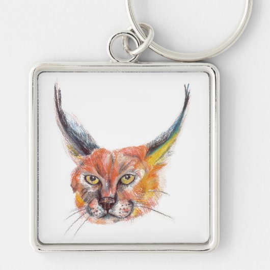 オオヤマネコ、野生生物スケッチキーリング キーホルダー (正面)