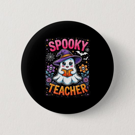 オカシイ先生 かわいいおばけの本 おもしろハロウィン 缶バッジ (正面)