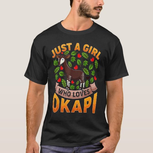 オカピを愛する女の子だけのオカピ動物 Tシャツ (正面)