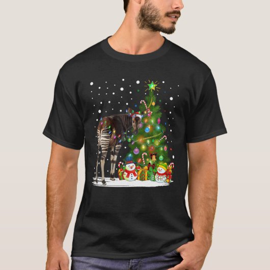 オカピクリスマスツリー照明サンタオカピクリスマス Tシャツ (正面)