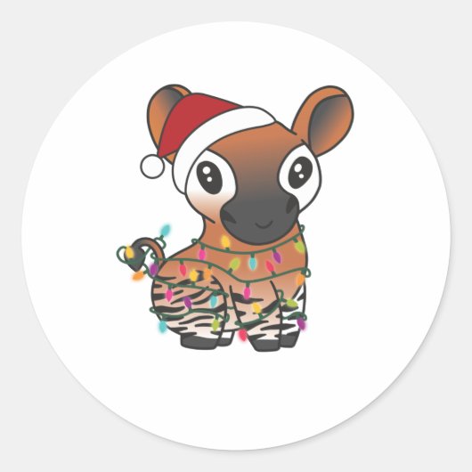 オカピ雪の冬の動物オカピ ラウンドシール (正面)