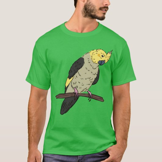 オカメインコのとまり木 鳥好きのためのヴィンテージ風デザイン Tシャツ (正面)
