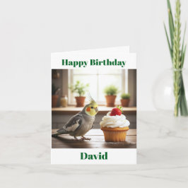 オカメインコ グレー ストロベリーカップケーキ 誕生日 カード
