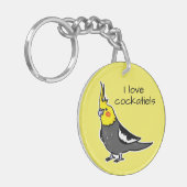 オカメインコ 普通グレー大好き キーホルダー (正面左)
