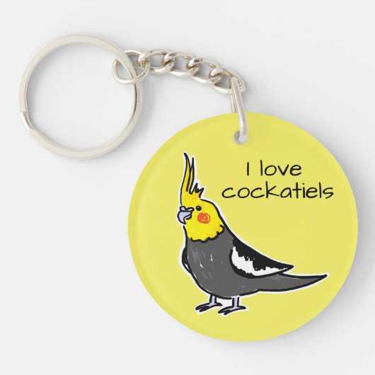 オカメインコ 普通グレー大好き キーホルダー (正面)