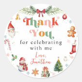 オカラフルー何おもしろい初めてのクリスマス誕生日 ラウンドシール (正面)