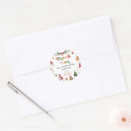 オカラフルー何おもしろい初めてのクリスマス誕生日 ラウンドシール (封筒)