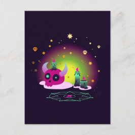 オカルトなキャンドル付きピンクのスカル ポストカード