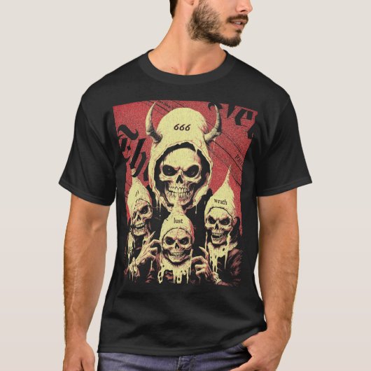 オカルトなホラーのスケルトン悪魔の罪 Tシャツ (正面)
