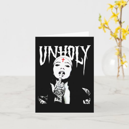 オカルトのゴシック様式の暗黒のサタンの修道女のタトゥー非神聖な修道女 カード (黄色い花)