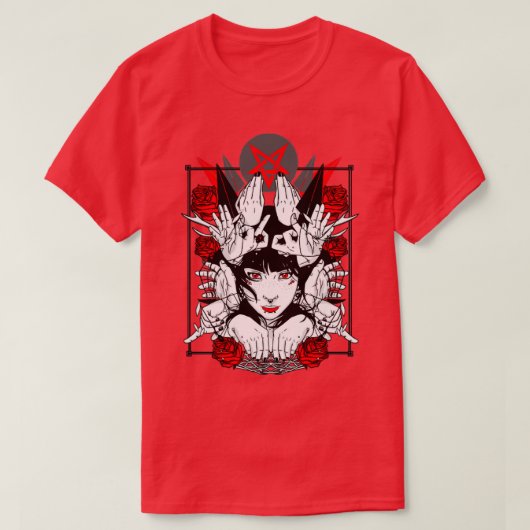 オカルトの手のサインペンタグラムSatan Tシャツ (デザイン正面)