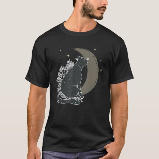 オカルトゴシック様式の魔女魔法黒猫クレセントムーン Tシャツ (正面)