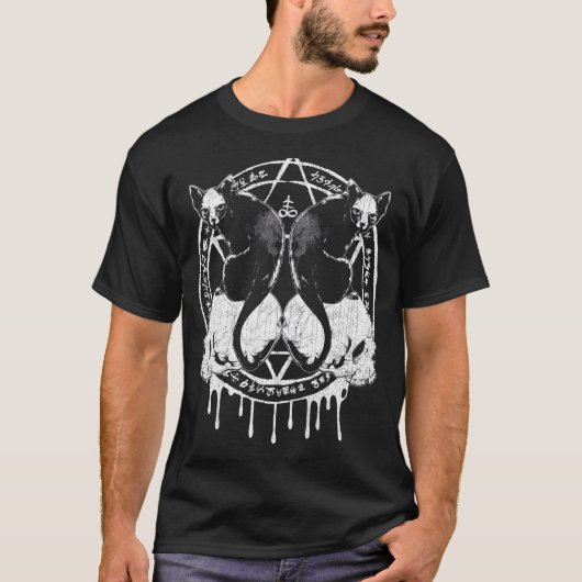オカルト儀式サークル ミスティカルファミリア猫とドクロ Tシャツ (正面)