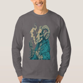 オカルト喫煙ラムの頭蓋骨ロングスリーブ Tシャツ