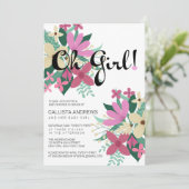 オガーリーピンクアイボリーフローラブーケ赤ちゃんシャワー 招待状 (スタンド正面)