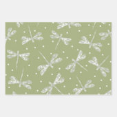 オガーリーリーブグリーンの白い点とトンボ ラッピングペーパーシート (正面3)