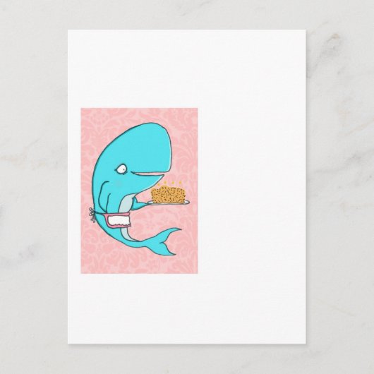 オキアミケーキを持つクジラの主婦 ポストカード (正面)