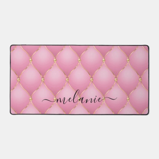 オギー金ゴールドダイヤモンドタフテッドライトピンク名前をカスタムする デスクマット (正面)