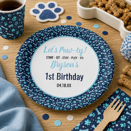 オクシブルーの肉球プリントの犬の誕生日グッズ ペーパープレート