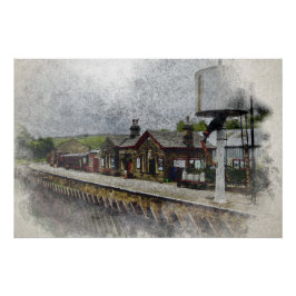 オクスンホープ駅 ヘリテージ鉄道の水彩画 ポスター