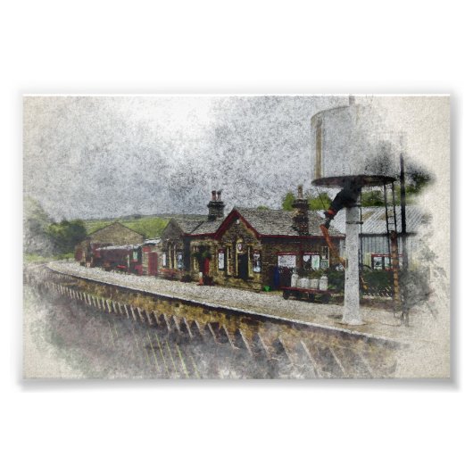 オクスンホープ駅 ヘリテージ鉄道 水彩画 フォトプリント (正面)