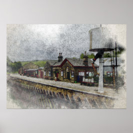 オクスンホープ駅 ヘリテージ鉄道 水彩画 ポスター