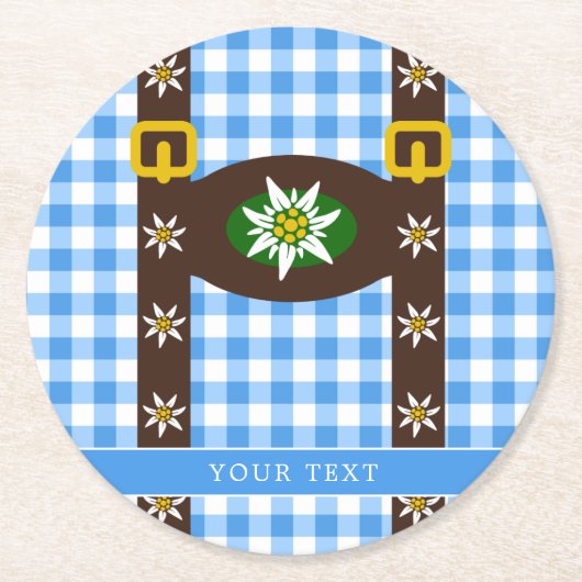 オクタおもしろいバーフェストレデルホセンサスペンダー ラウンドペーパーコースター (正面)