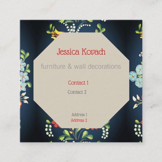 オクタゴンインカラフルハンガリー花模様 スクエア名刺 (正面)
