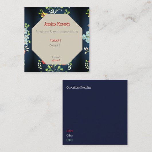 オクタゴンインカラフルハンガリー花模様 スクエア名刺 (正面/裏面)