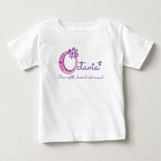 オクタビア女の子Oの名前モノグラムシャツを意味する ベビーTシャツ (正面)