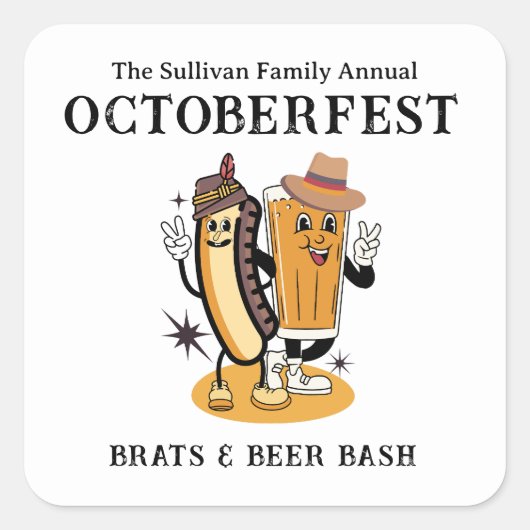 オクトバーフェストブラッツアンドビール秋パーティーレトロ スクエアシール (正面)